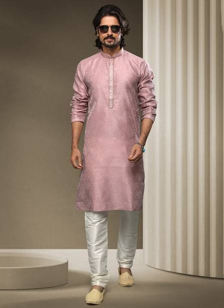 Light Pink Colour Ethnic Wear Mens Jacquard silk Kurta Pajama Collection 1536